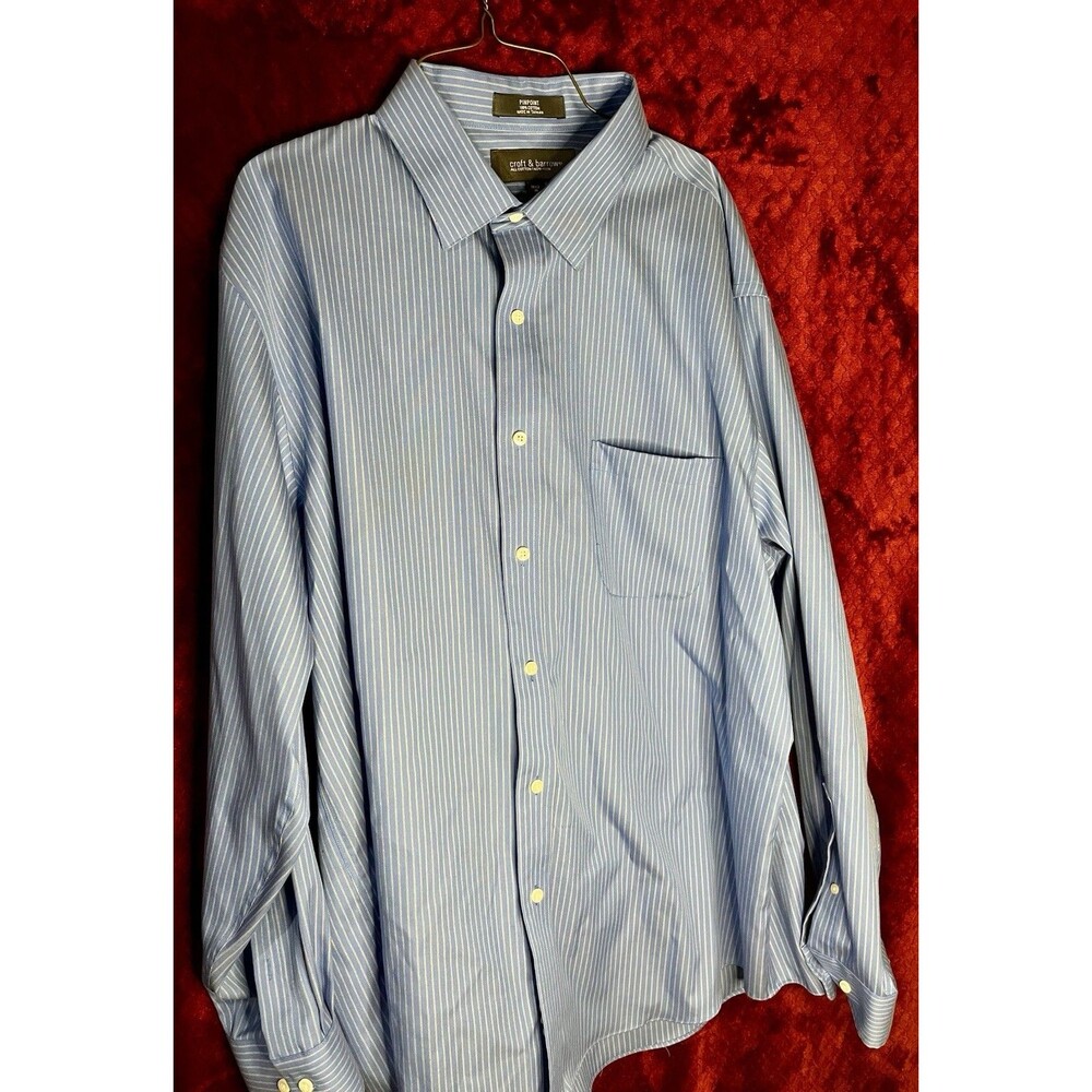 Croft & Barrow Mens Shirt Long Sleeve Button Up Blue Pinstripe 18-1/2 : 36